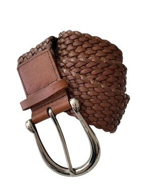 Michael Michael Kors Brown Braided Leather Belt Silver Buckle M 38” Women’s Boho